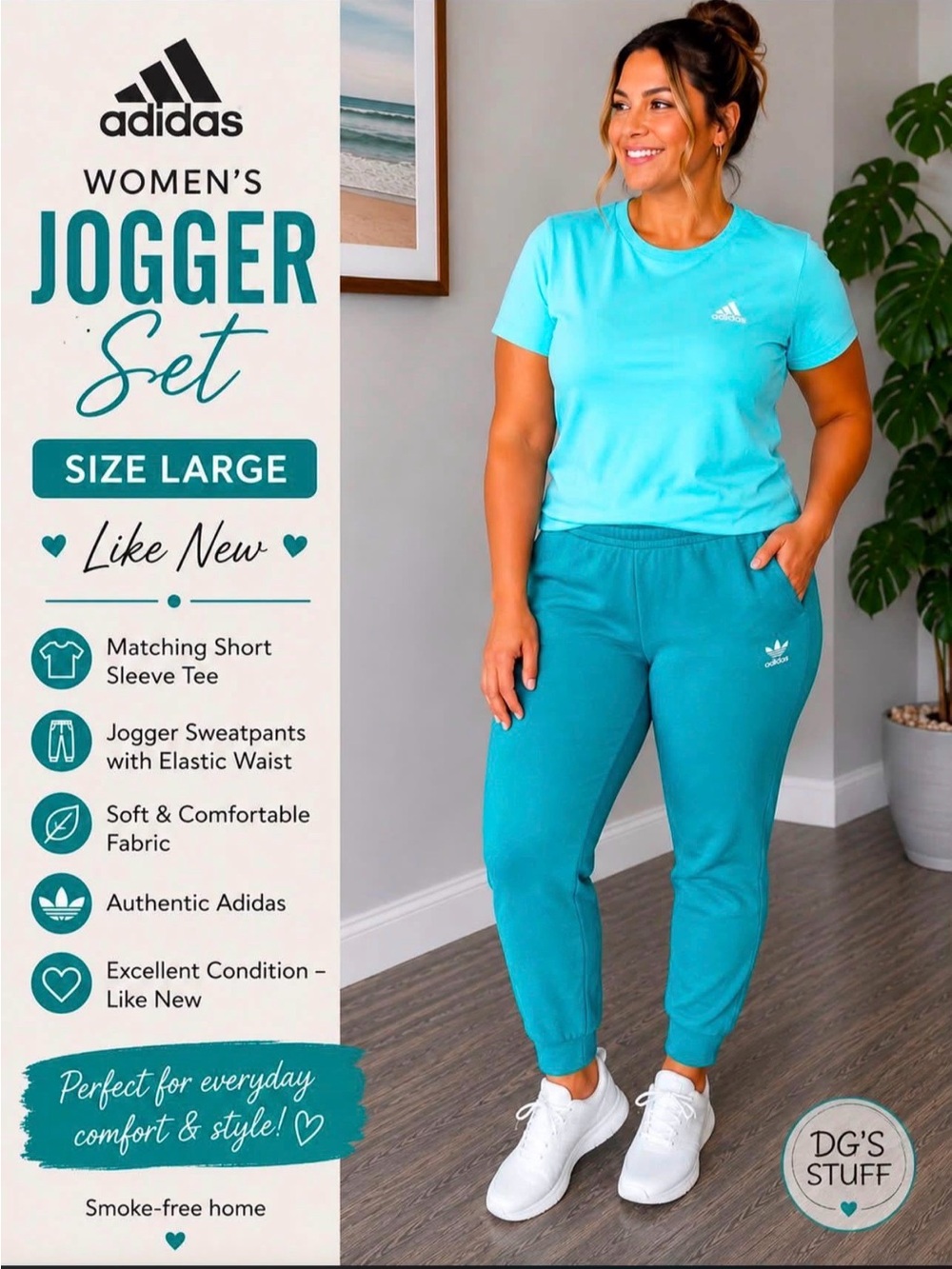 adidas Women's large teal Jogger and shirt outfit